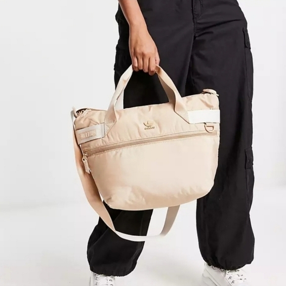 adidas Originals Handbags - Adidas Puffer Shopper Crossbody Nylon Bag, Beige/Cream, Women's OS